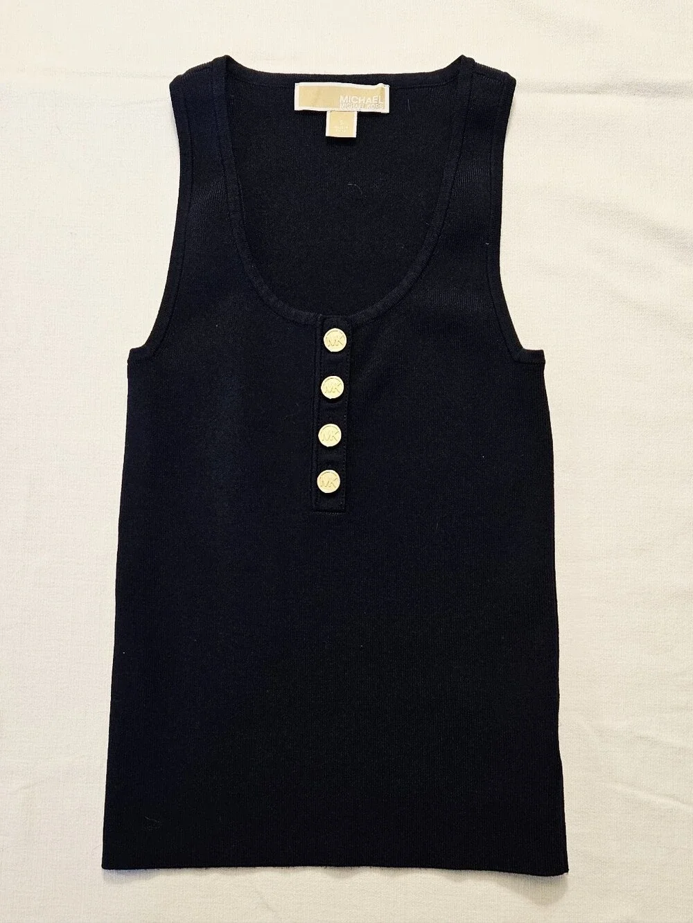 Navy Women's Sleeveless Knit Tank with Gold Buttons